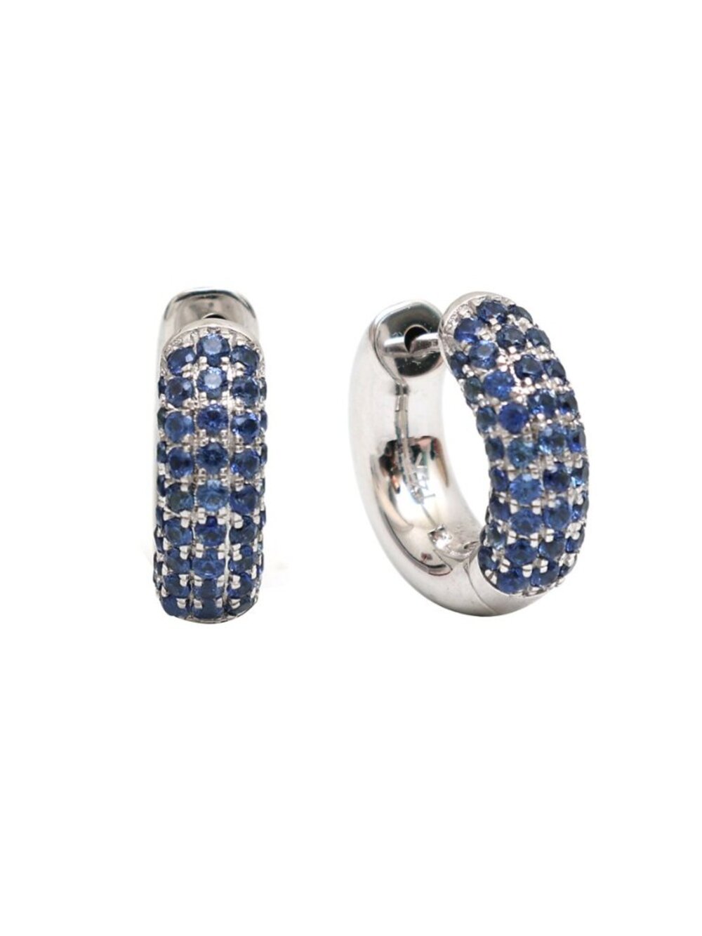 Blue Sapphire 14K (18k custom) White Gold Huggie Hoop Earrings